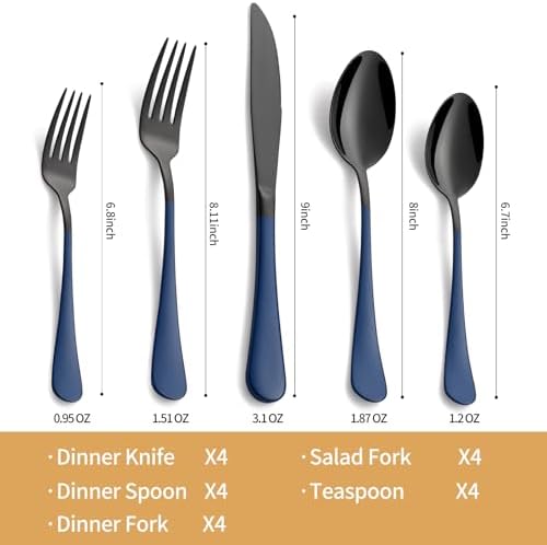 20-Piece Black and Dark Blue Silverware Set 18/0 Stainless Steel