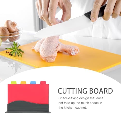 Plastic Cutting Board Set, 4 Color Coded Boards with Stand for Kitchen
