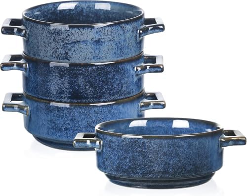 vicrays Ceramic Soup Bowls with Handles, 24 Oz Porcelain Soup Crocks