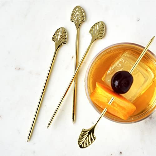 Viski Gold Art Deco Cocktail Picks, Stainless Steel Cocktail Picks for