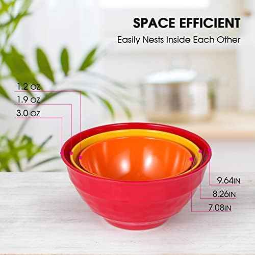 Mixing bowl set with lids, 6 piece melamine nesting bowl set for pasta