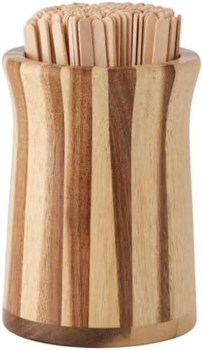 Wood Coffee Stirrers Holder Set with 100 Disposable Stir Sticks