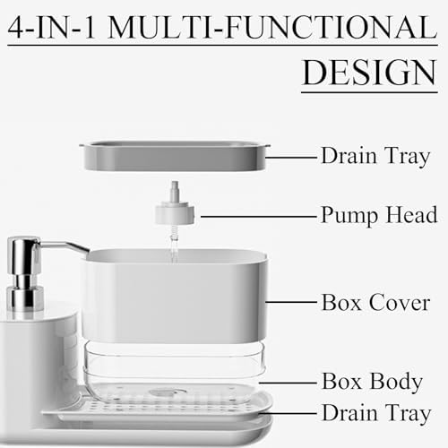 Kitchen Soap Dispenser Set with Tray, 4-in-1 Dual Hand and Dish Soap