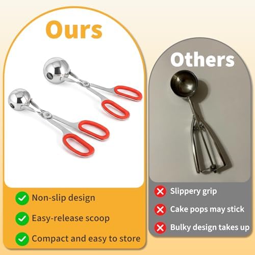 Cake Pop Scoop Stainless Steel, 2-Pack Cake Ball Maker, Non-Slip