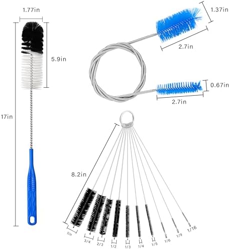 12Pcs Glass Tube Pipe Cleaners Brush Kit,Long Nylon Straw Brush