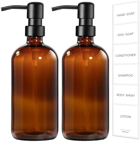 GMISUN Amber Glass Soap Dispensers, 2 Pack