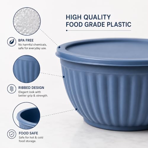 Plastic Mixing Bowls with Lids Set of 4, Food Storage Bowls, Mixing