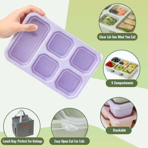 4-Pack Bento Box Adult with Lunch Bag, 5 - Compartment Snack