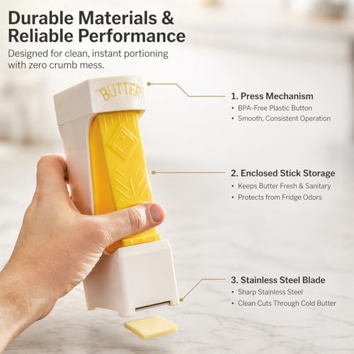 One Press Butter Cutter for 4 oz Sticks, Yellow