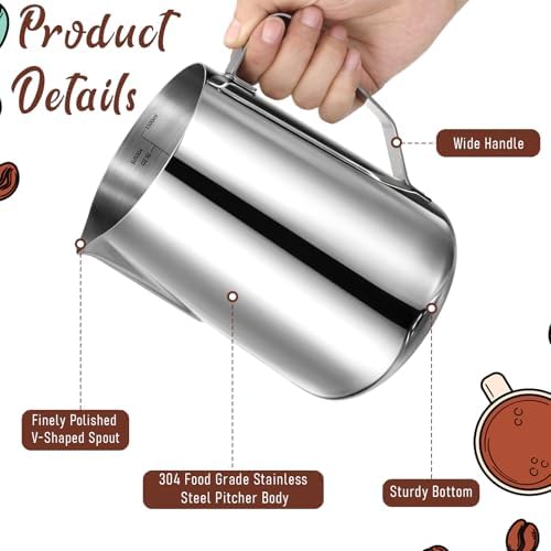 304 Stainless Steel Milk Frothing Pitcher 50oz, Steaming Pitchers with