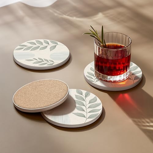 VEYRO Absorbent Ceramic Stone Drink Coasters Set of 6 with Holder