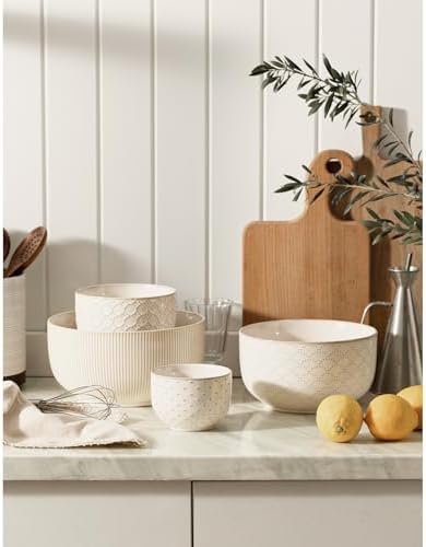 Mikiegy Ceramic Mixing Bowls Set of 4, Nesting Ceramic Embossment