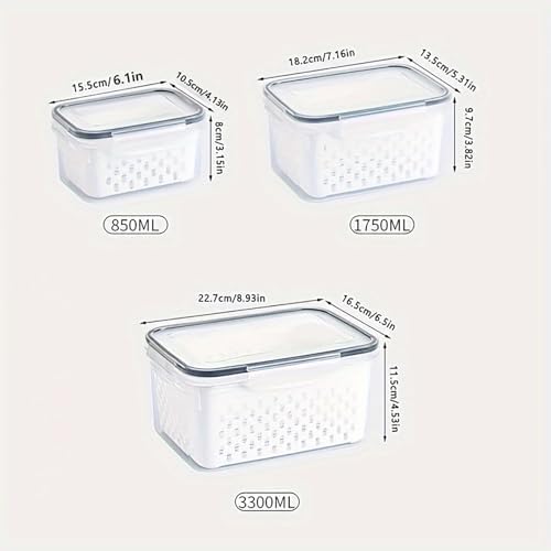 3pcs 4 in 1 Fruit Storage Containers with Removable Colanders