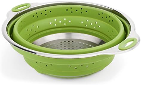 Large Collapsible Silicone Colander/Strainer with Stainless Steel Base