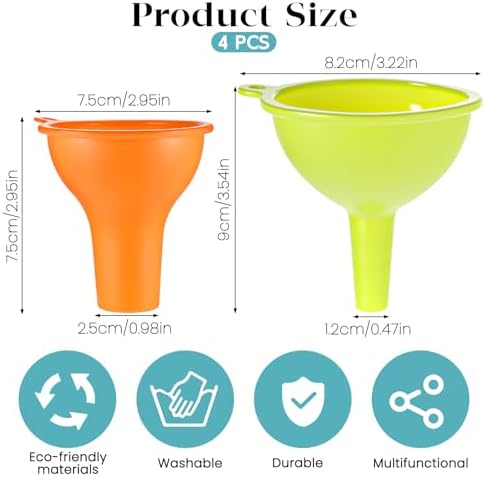 4 Pack Kitchen Silicone Funnel, 4 Colors Kitchen Funnel Set Wide Mouth