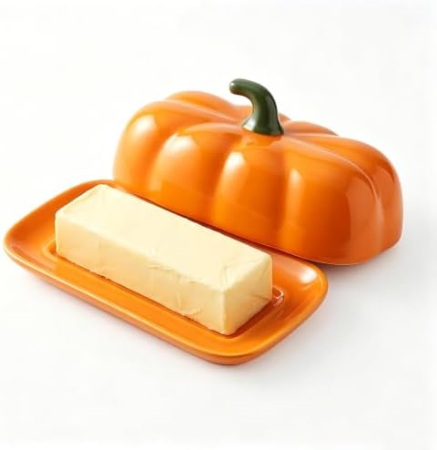 Ceramic Pumpkin Butter Dish with Lid - Halloween Kitchen Countertop