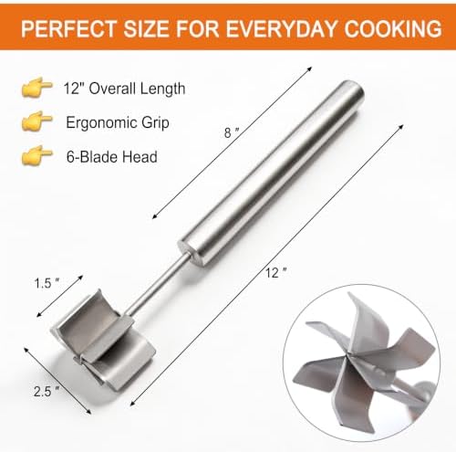304 Stainless Steel Meat Chopper 6-Blade Hamburger & Potato Masher