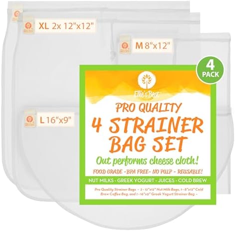 Pro Quality Nut Milk Bags, Greek Yogurt Strainer Bag & Cold Brew