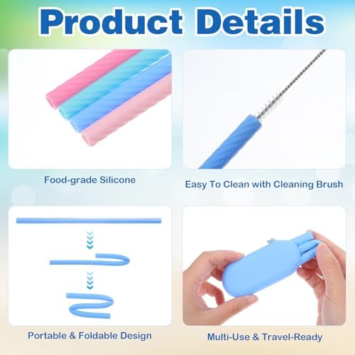 16 Sets Silicone Straws with Case & Cleaning Brush – Reusable