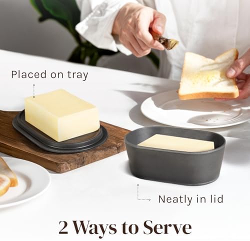 Dark Gray Butter Dish with Lid for Countertop – Bamboo Fiber Butter