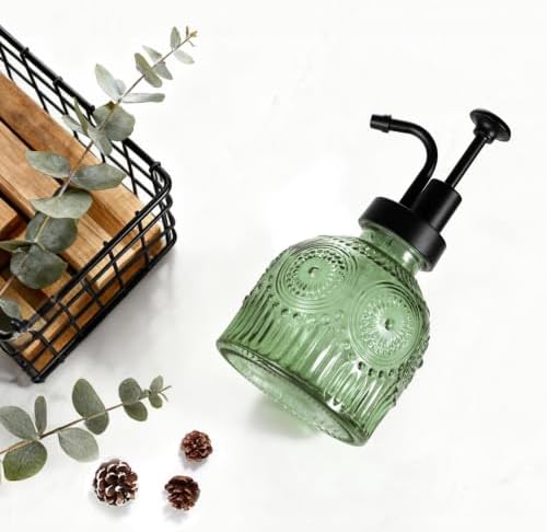 Amolliar 8 Oz Glass Vintage Soap Dispenser Plastic Pump,Green