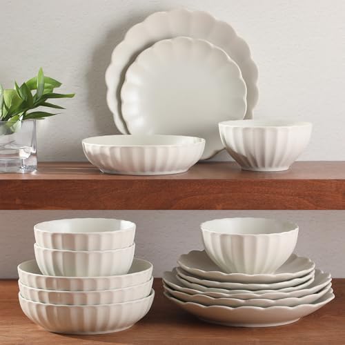 Gibson Elite Malibu Shore 16 Piece Scalloped Edge Stoneware Matte