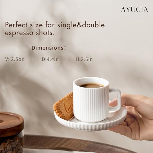 2.5OZ Mini Espresso Cups Set of 4, White Cream Ceramic Demitasse
