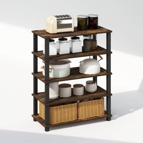 Furinno Turn-S-Tube 3-Tier Shelves, Set of 2, Amber Pine
