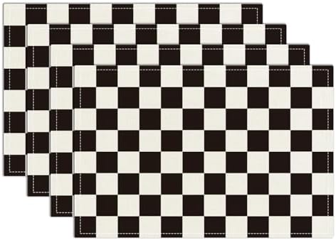 4PCS Black and White Checkerboard Placemats, Wipeable Washable