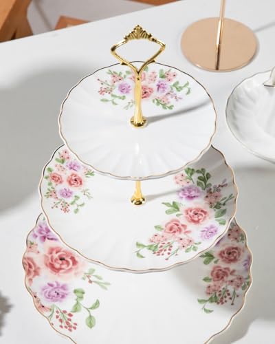 Sweejar 3 Tier Ceramic Cake Stand Wedding, Dessert Cupcake Stand for