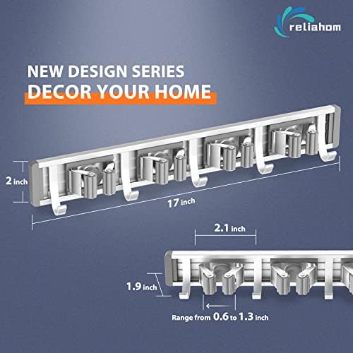 reliahom Broom Holder Wall Mount Mop Hanger Tools organizer 4Racks