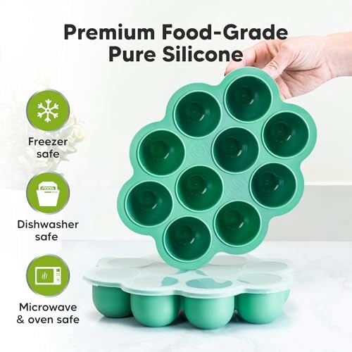 KeaBabies Silicone Food Freezer Trays with Lid, 2oz x 10 Pods, Alpine