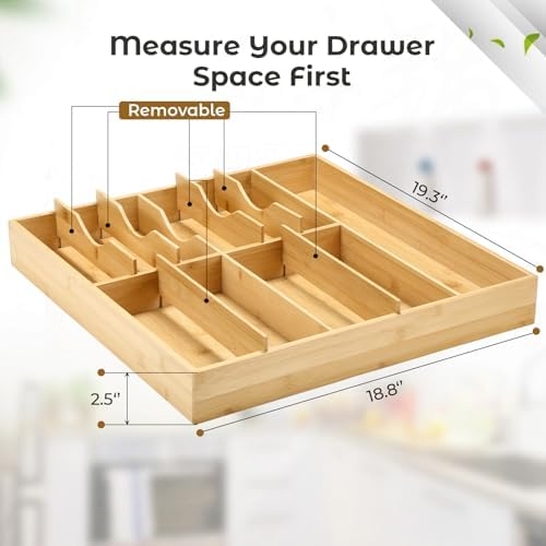 Fabsome Silverware Organizer for Kitchen Drawers, 2.5'' Deep 18.8''
