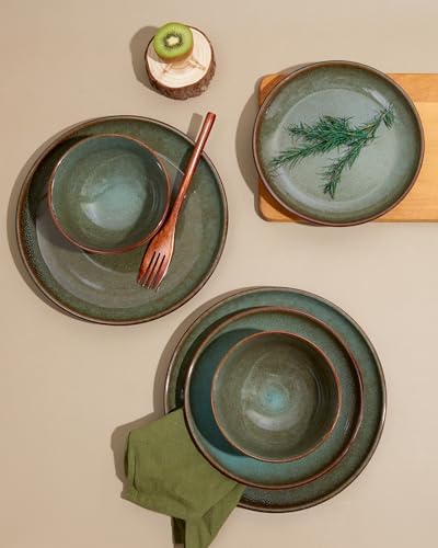 Pokini Stoneware Dinnerware Sets for 8, 32pcs Plates and Bowls Sets Dishes