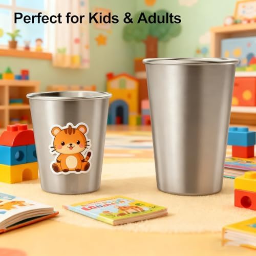 Stainless Steel Cups & Pint Tumblers Set of 8 - 4 Pack 8 oz + 4 Pack