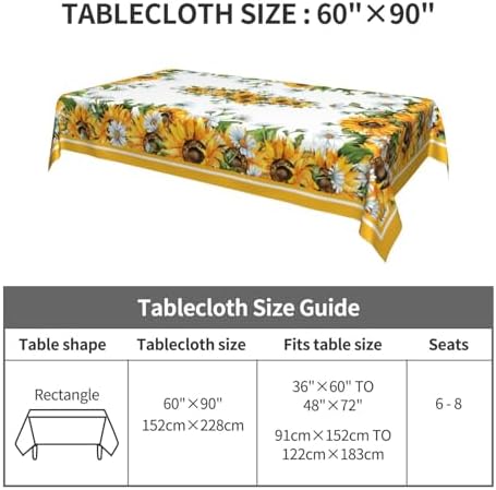 Sunflower Rectangle Tablecloth Washable Table Cloth 60x90 Inch Table