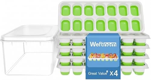 Ice Cube Trays for Freezer with Lid and Bin, 4 Pack Silicone Set