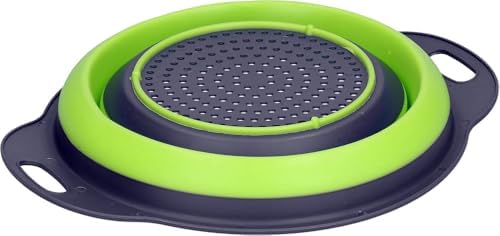 Collapsible Silicone Colander Strainer - Round - Green and Gray