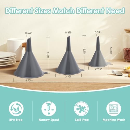 Plastic Kitchen Funnel Set of 3, Durable Round Food Grade Cooking