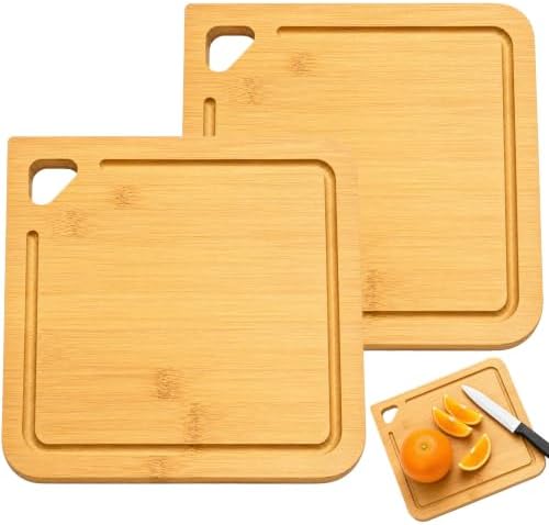 2 Pack Small Bamboo Cutting Boards Set, Mini Square Chopping Boards