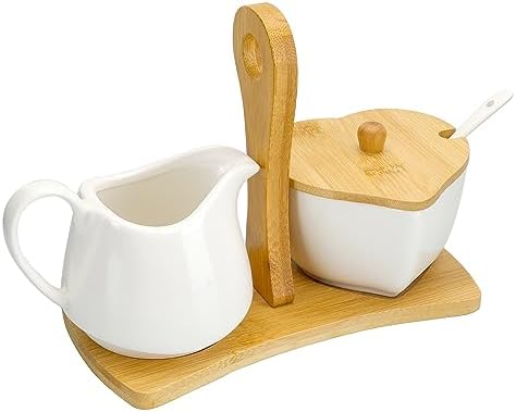 Creamer and Sugar with Carry Tray Set, Ceramic Cream and Sugar Bowl