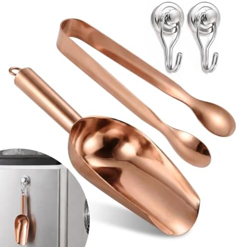 Rose Gold Stainless Steel Ice Scoop Set with Clip & 2 Hooks for