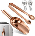 Rose Gold Stainless Steel Ice Scoop Set with Clip & 2 Hooks for