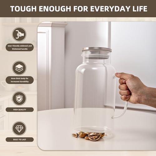 1 Gallon/3.8L Glass Pitcher with Lid and Spout, Borosilicate Glass