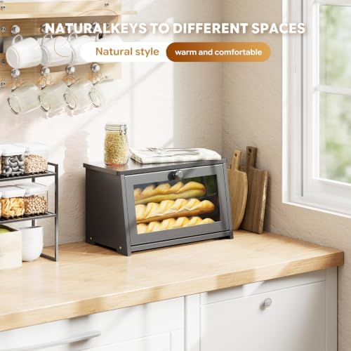Simple Trending Bamboo Bread Box for Kitchen Countertop, Black