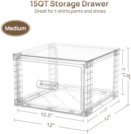 Vtopmart 4 Pack Clear Stackable Closet Storage Drawers 15QT, Medium