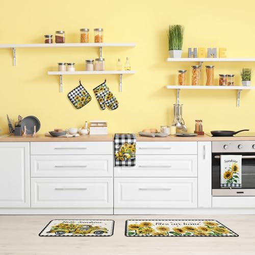 Fanfanwin 10 Pcs Kitchen Decor Set, Beige, Sunflower