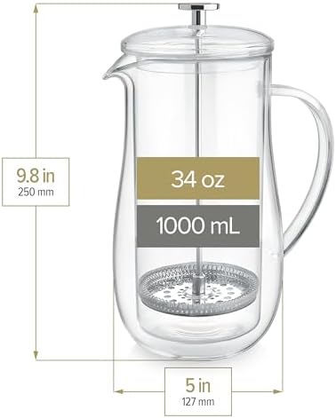 Teabloom Insulated Glass French Press, 34 oz