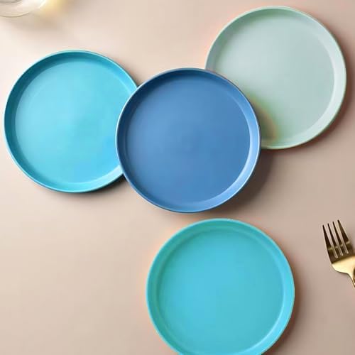 10 Inch Plastic Dinner Plates Set of 8, Wheat Straw Plates Reusable &