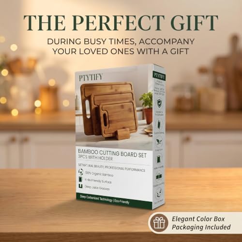 Bamboo Cutting Board Set with Holder, 3 Piece Carbonized Wood Chopping